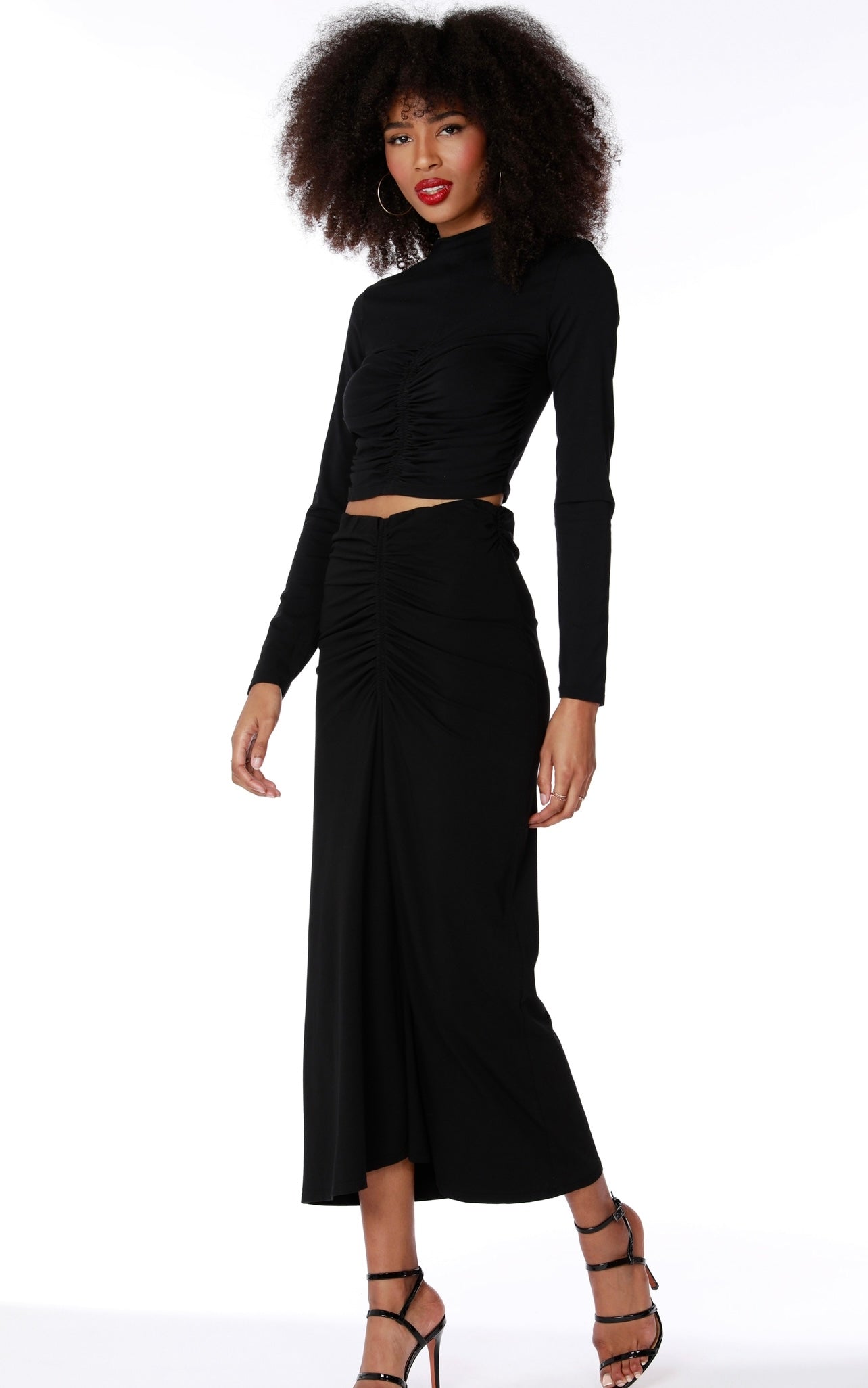 BOBI Shirred Waist MARKED Modal Maxi Silver Accents BOBI Shirred Waist MARKED Modal Maxi Silver Accents