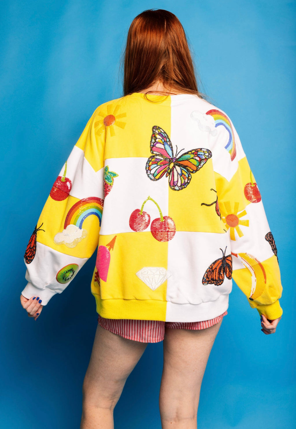 QUEEN OF SPARKLES Checkered Sequin SUMMER ICONS Sweatshirt