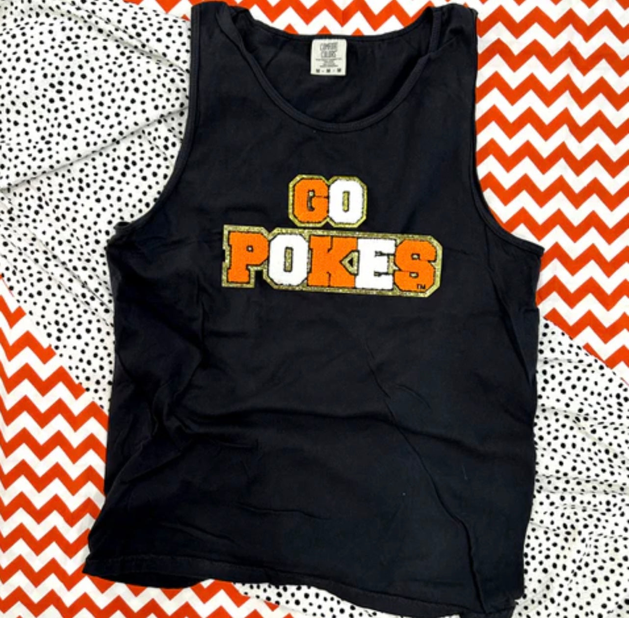 CALAMITY JANE Chenille Patches GO POKES CrewNeck Tank Top