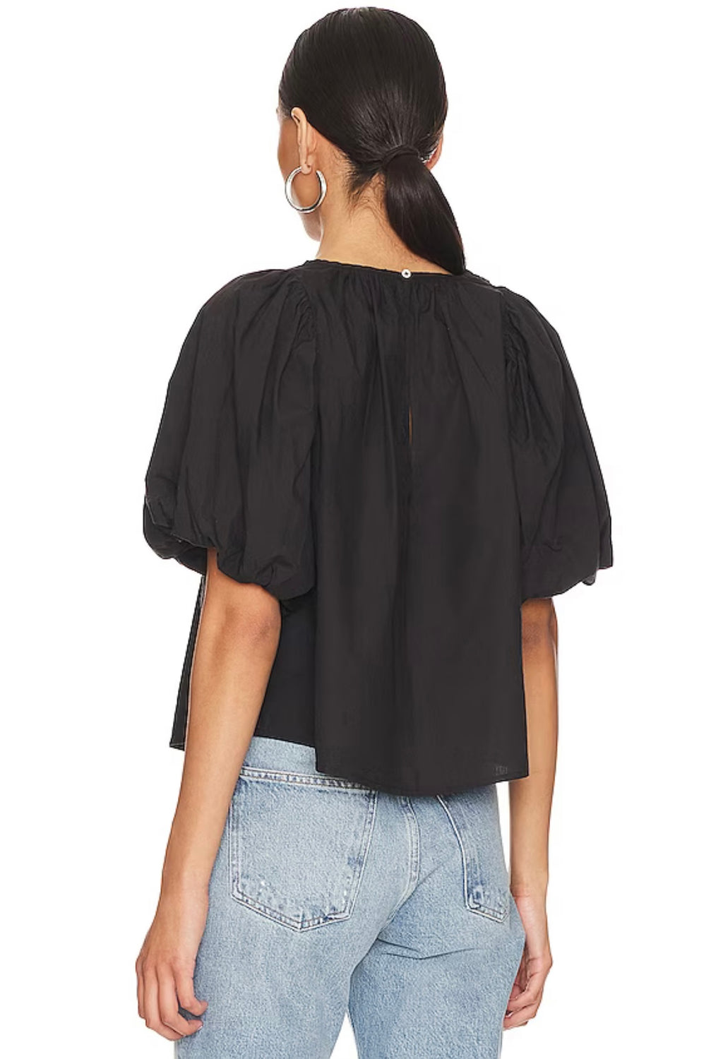 FREE PEOPLE Crochet Front BARDOT PuffSleeve Woven Top