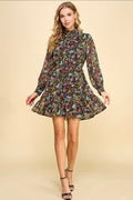 LET GO Floral Hink Long Sleeve Tie Waist Dress
