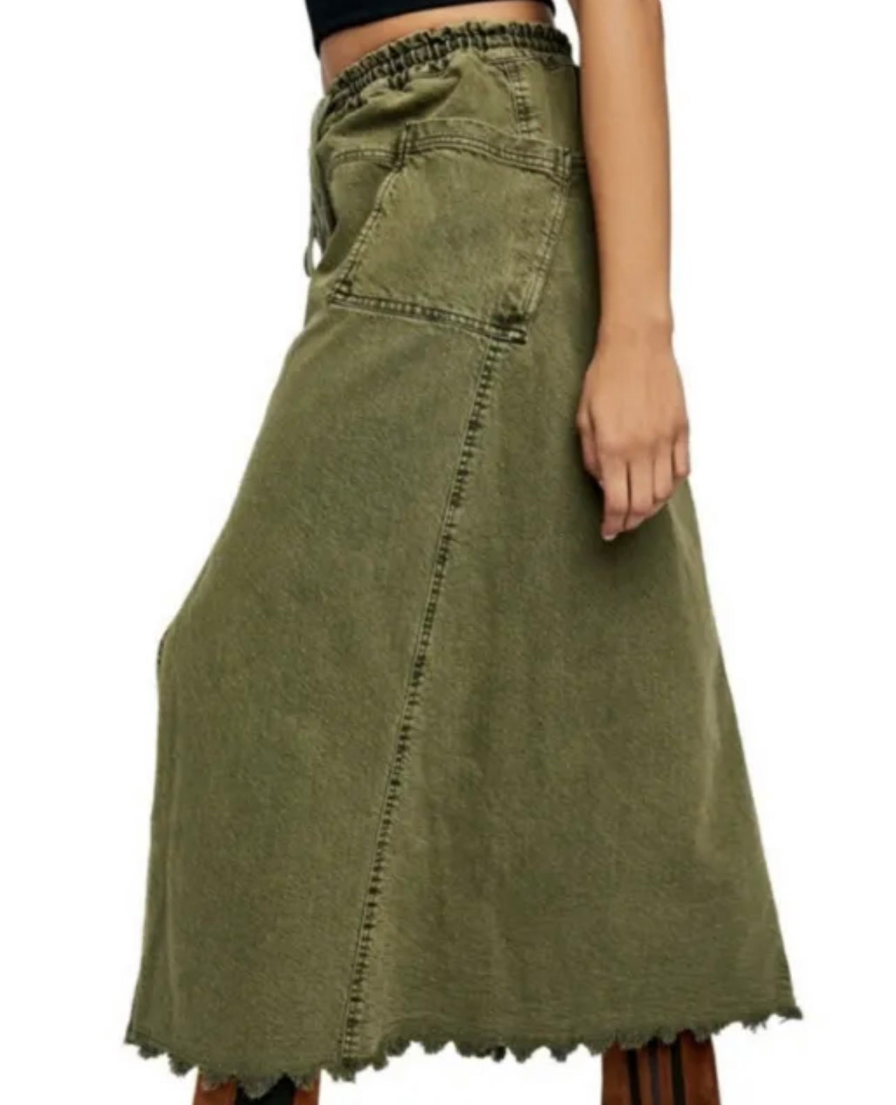 FREE PEOPLE Denim WOKE UP LIKE THIS FrayHem Maxi Skirt
