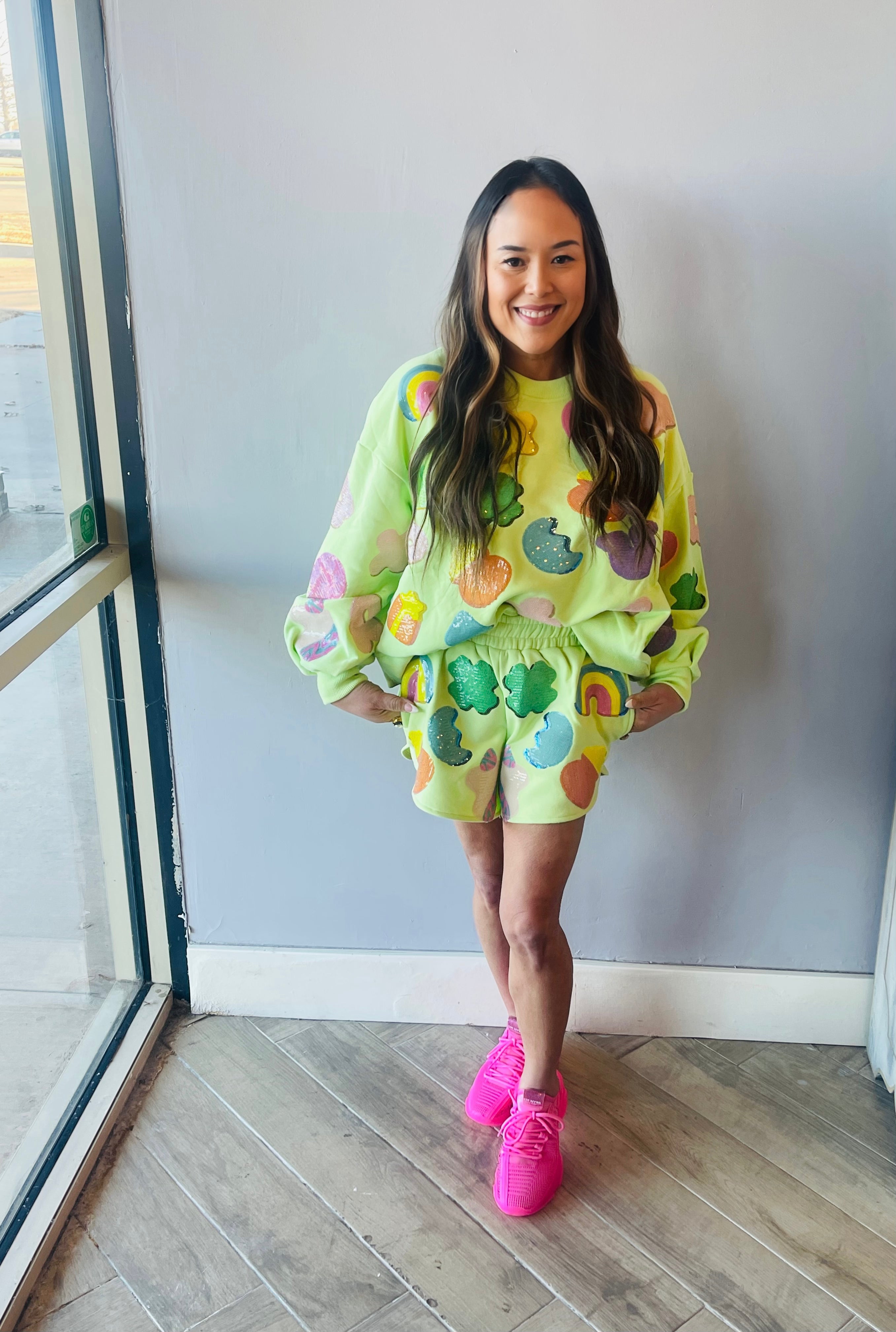 QUEEN OF SPARKLES Sequin LUCKY CHARMS Shorts