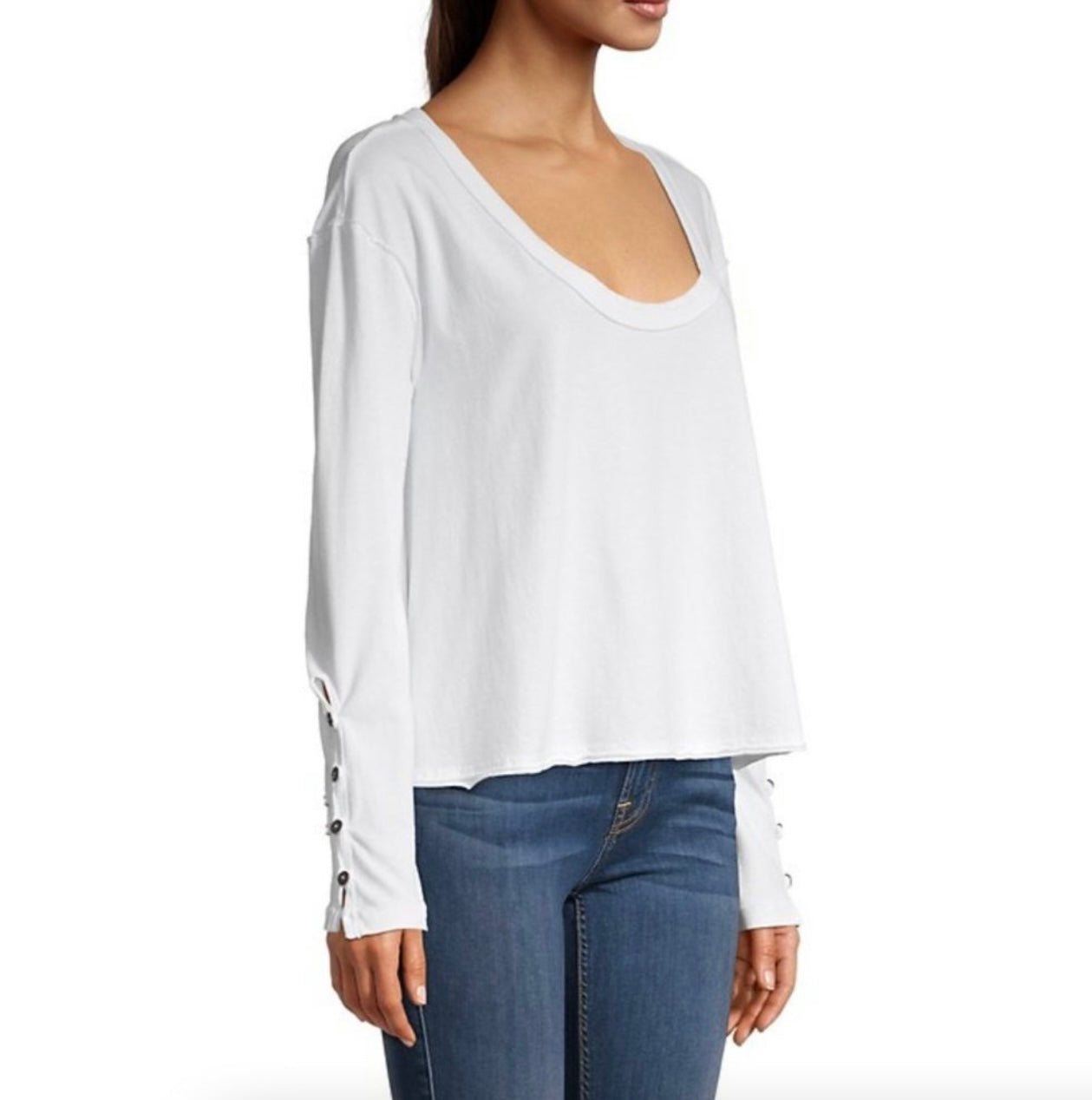 FREE PEOPLE ScoopNeck PEONY ButtonSleeve Flowy Tee Top