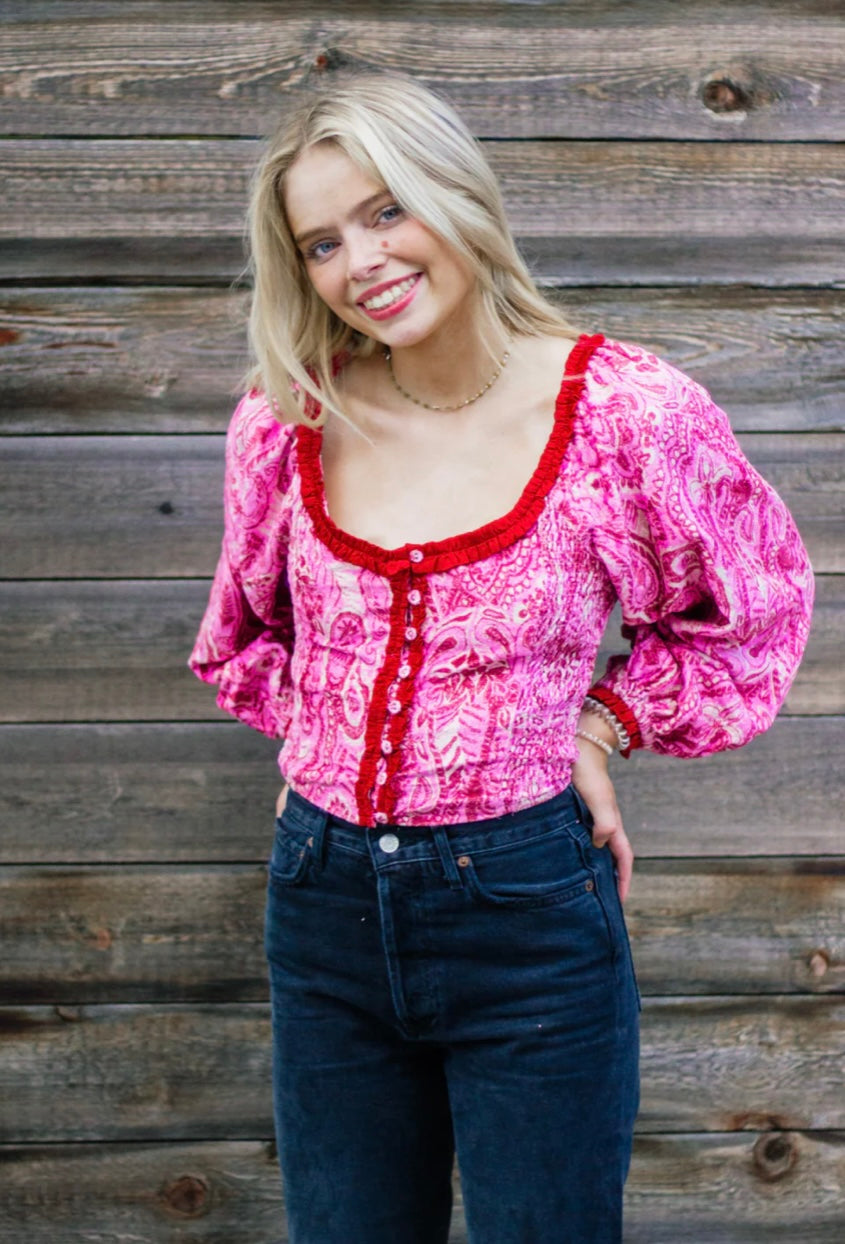FREE PEOPLE Velvet DARE ME Print Blouse