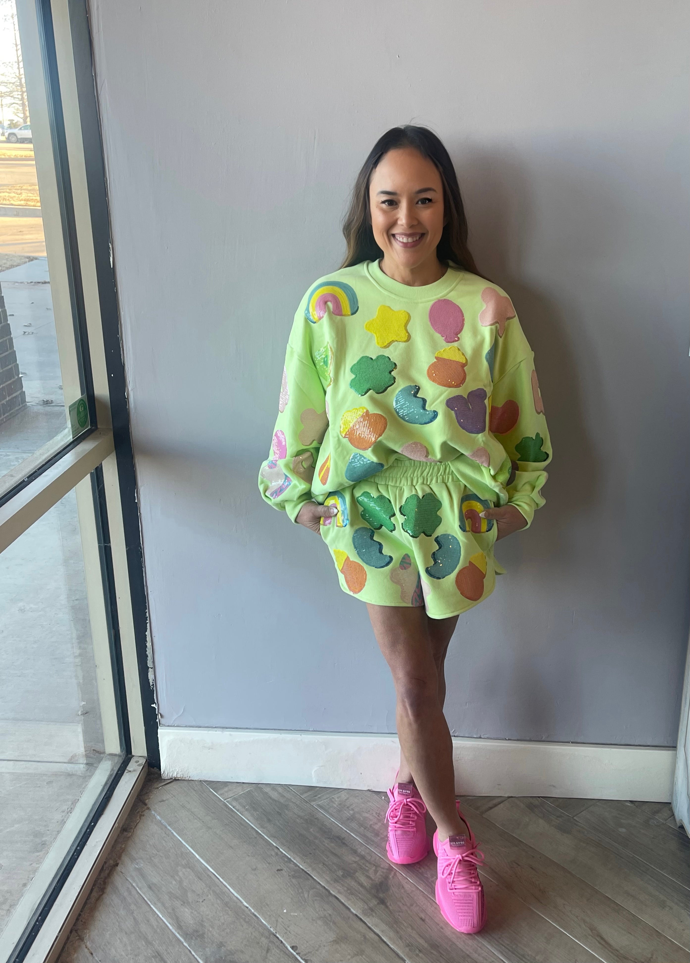 QUEEN OF SPARKLES Sequin LUCKY CHARMS Shorts