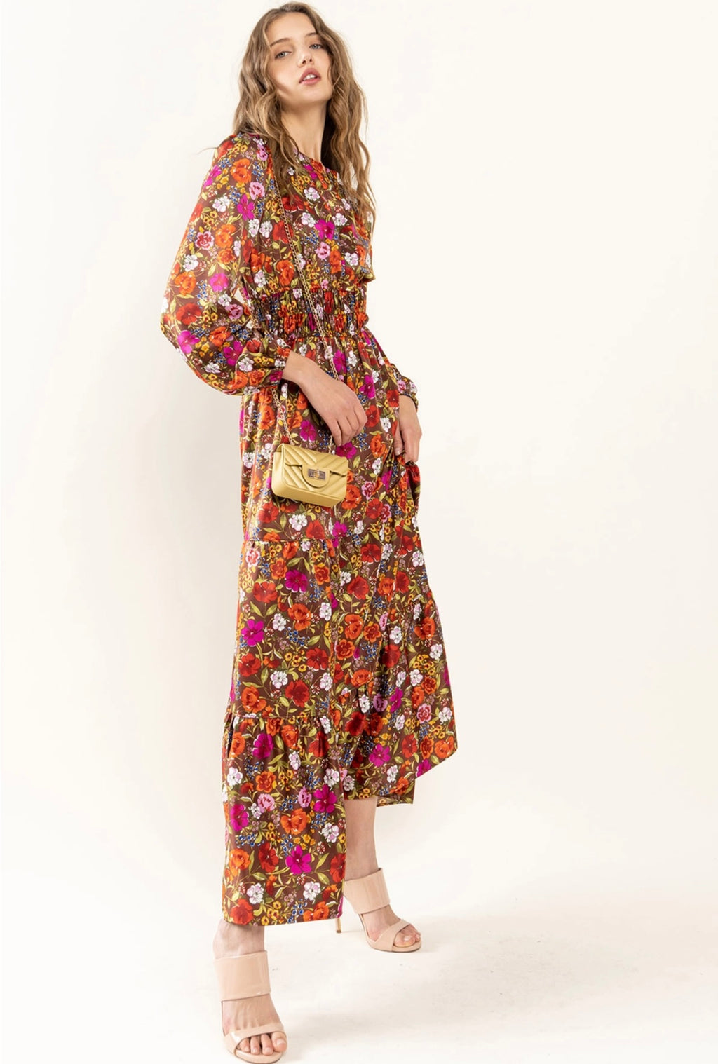 PICTURESQUE Floral Satin Tiered Maxi