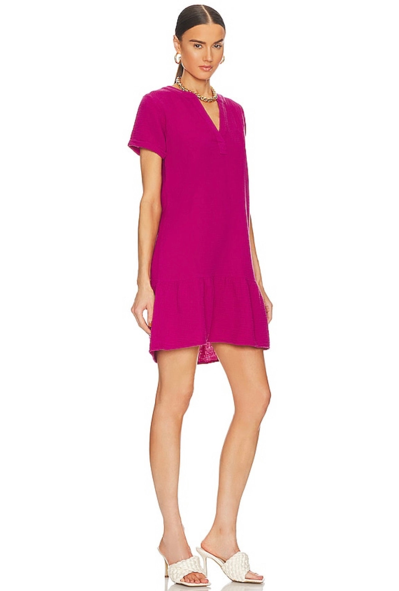 BOBI SplitNeck RESPECT RuffleHem Dress