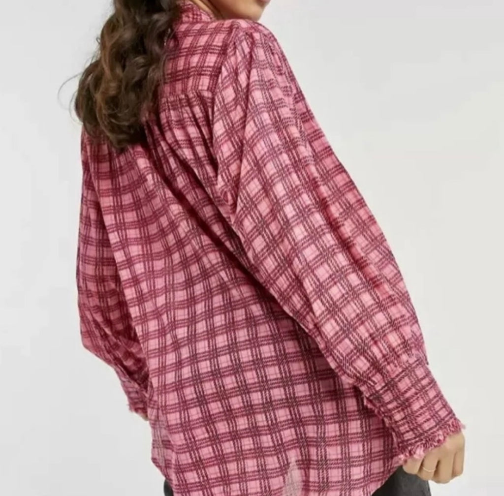 FREE PEOPLE Plaid MILES ButtonDown Tuxedo Shirt