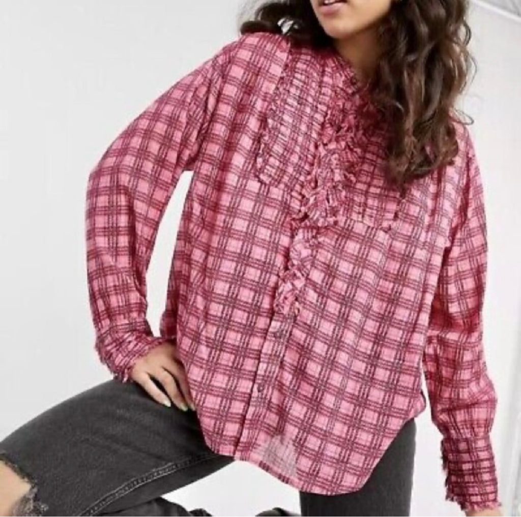 FREE PEOPLE Plaid MILES ButtonDown Tuxedo Shirt