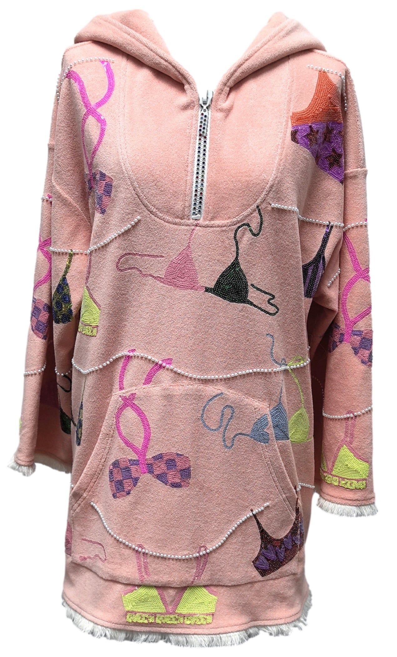 QUEEN OF SPARKLES Sequin HANGING SWIMSUITS Hooded TerryCloth Coverup