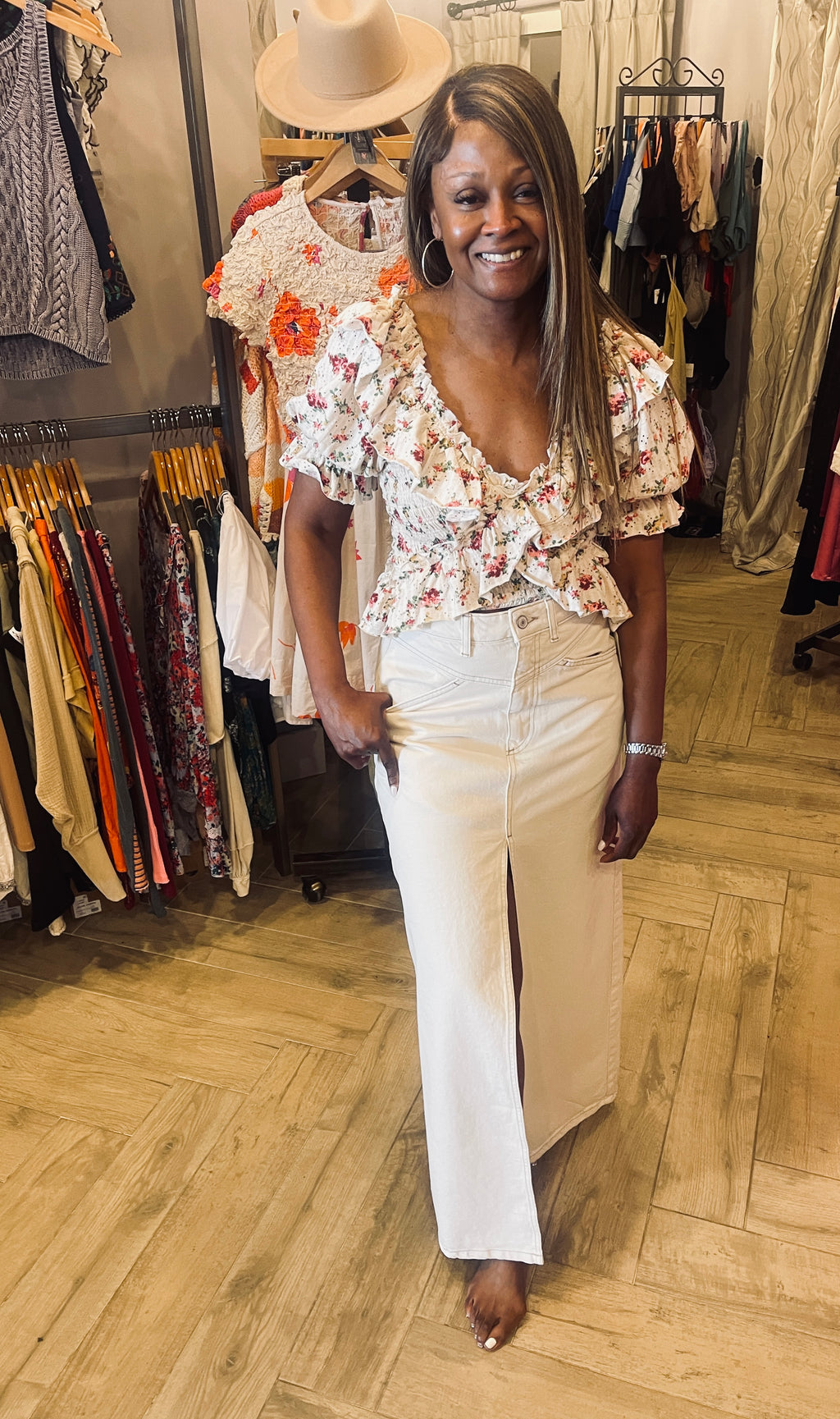 FREE PEOPLE Denim COME AS YOU ARE Maxi Skirt