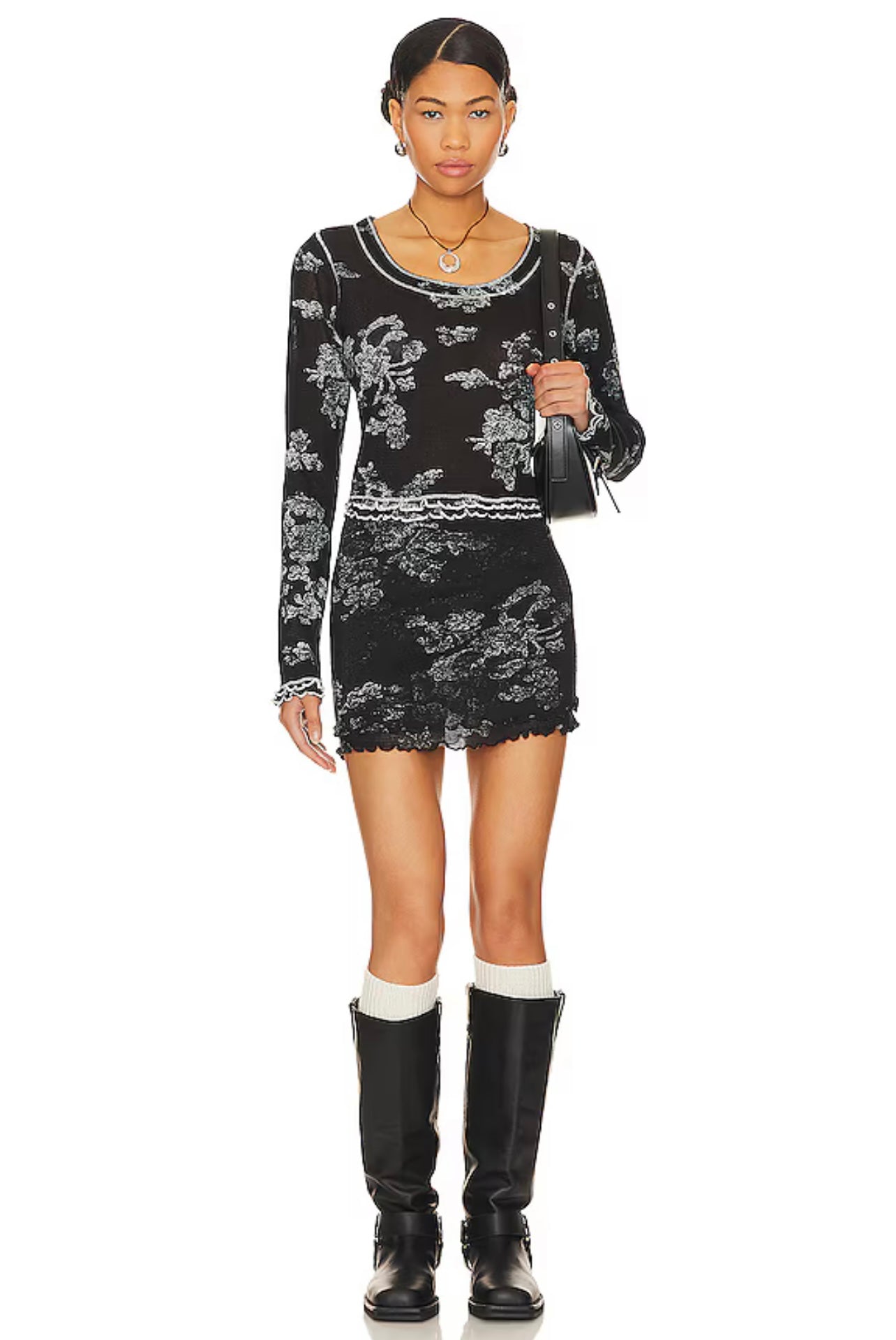 FREE PEOPLE Mesh GARNER Long Sleeve Tee