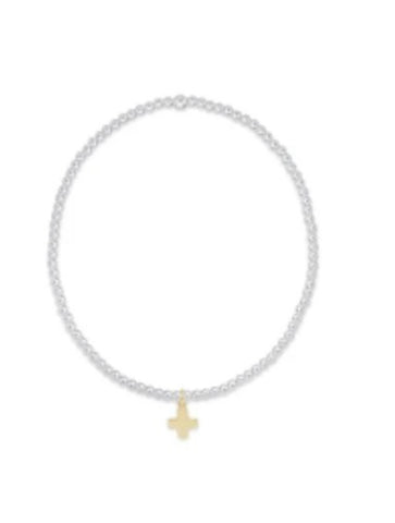 ENewton Classic Sterling Mixed Metal 2 mm Bead Bracelet - Signature Cross Small Gold Charm