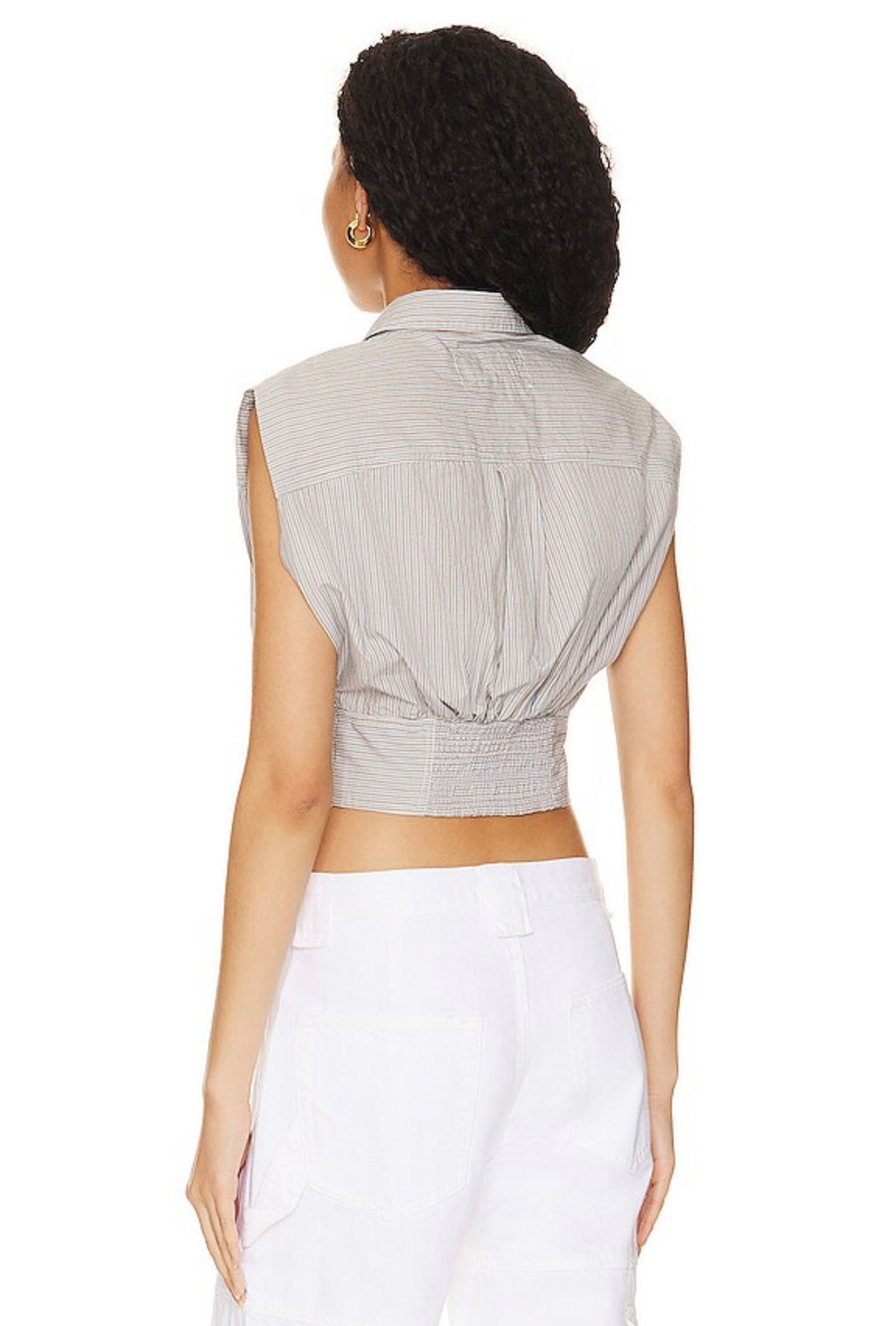 FREE PEOPLE Stripe CASSIE Sleeveless Collar Top