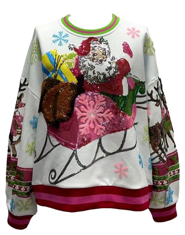 QUEEN OF SPARKLES Sequin VINTAGE SANTA Sweatshirt