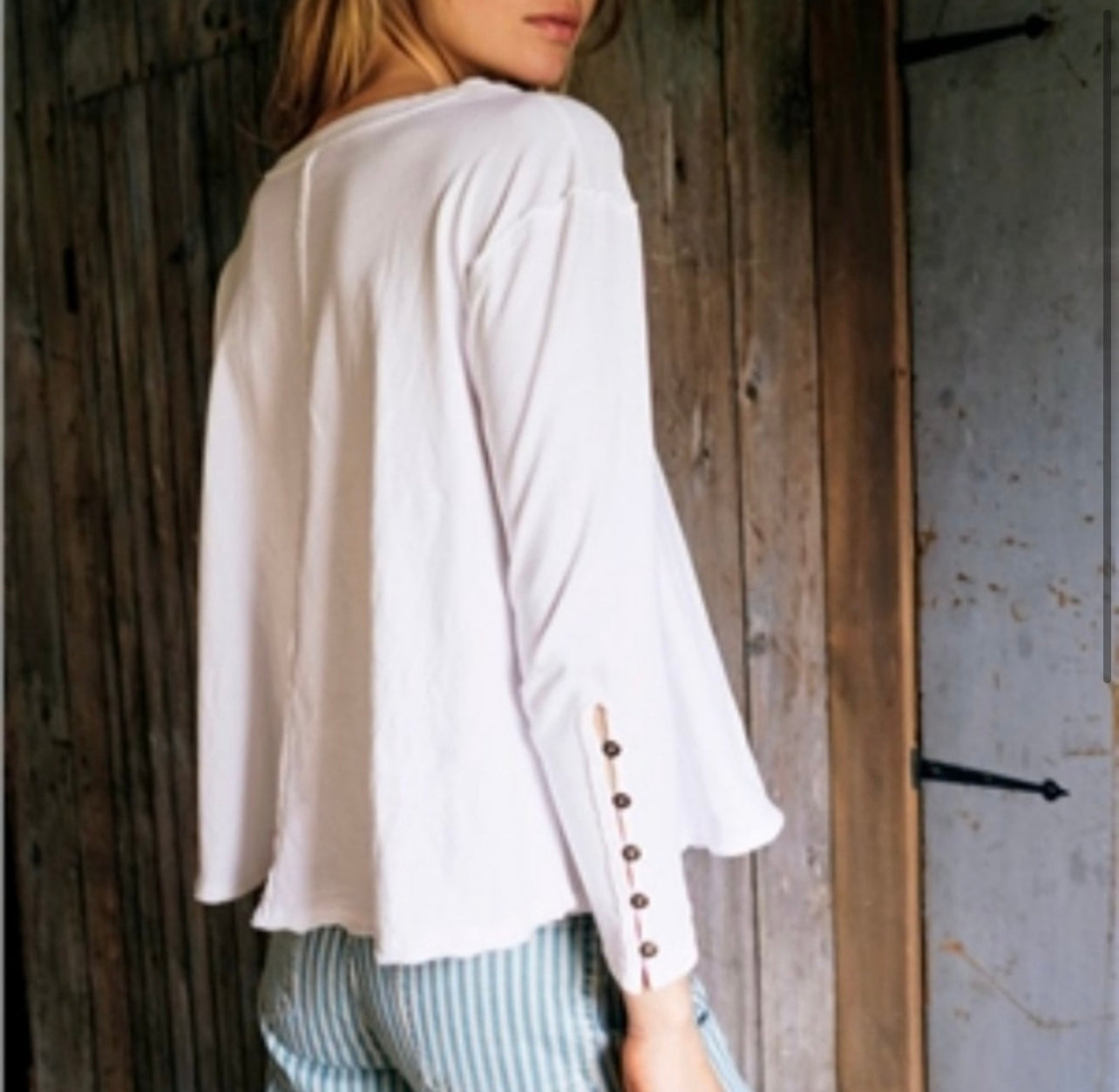 FREE PEOPLE ScoopNeck PEONY ButtonSleeve Flowy Tee Top