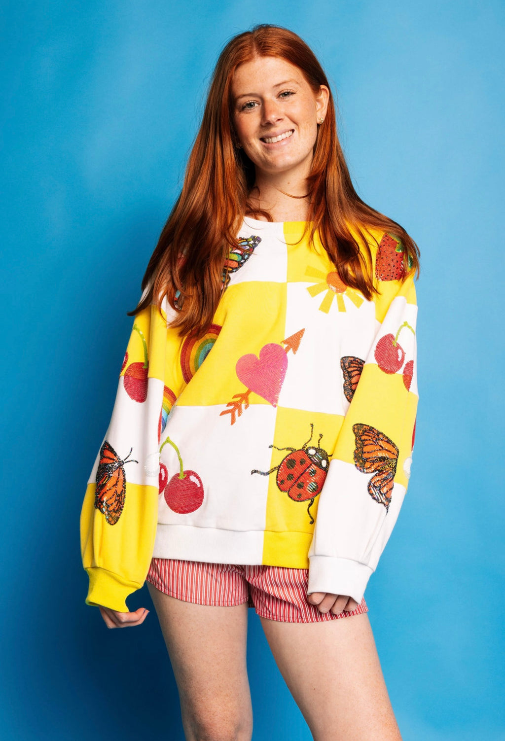 QUEEN OF SPARKLES Checkered Sequin SUMMER ICONS Sweatshirt