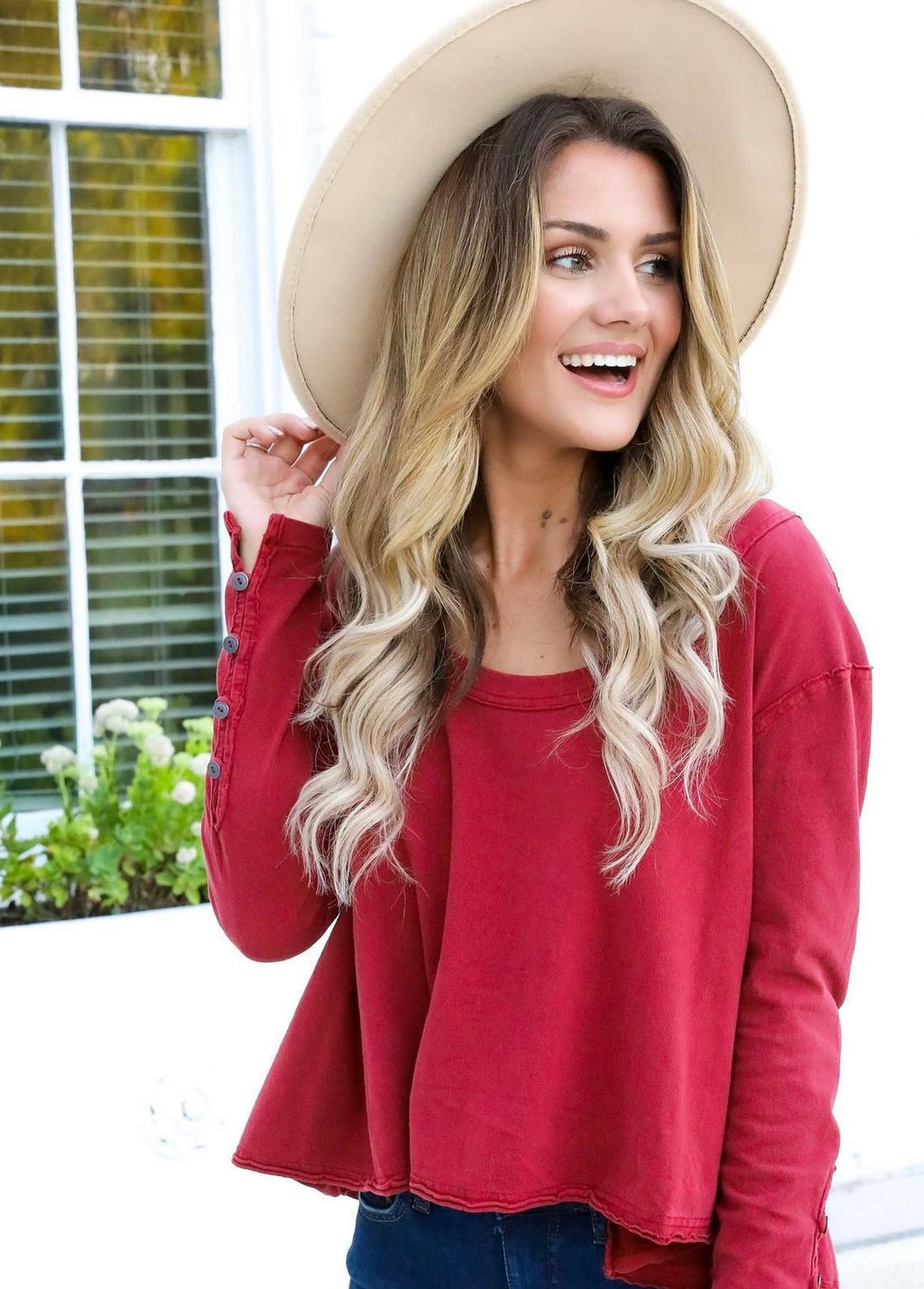 FREE PEOPLE ScoopNeck PEONY ButtonSleeve Flowy Tee Top