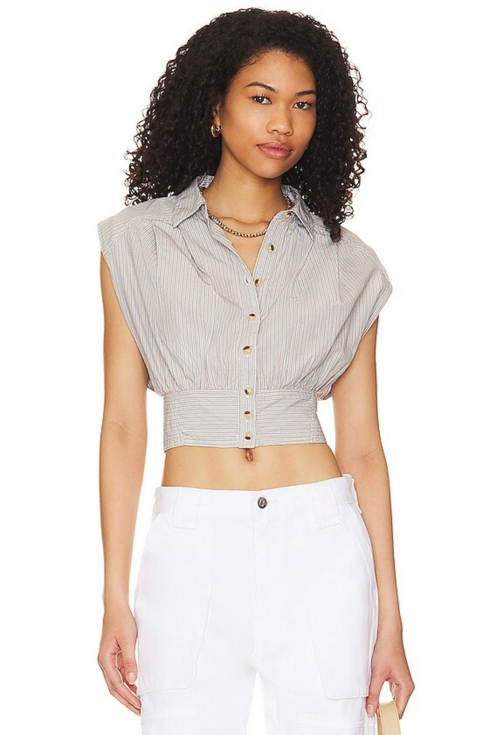 FREE PEOPLE Stripe CASSIE Sleeveless Collar Top