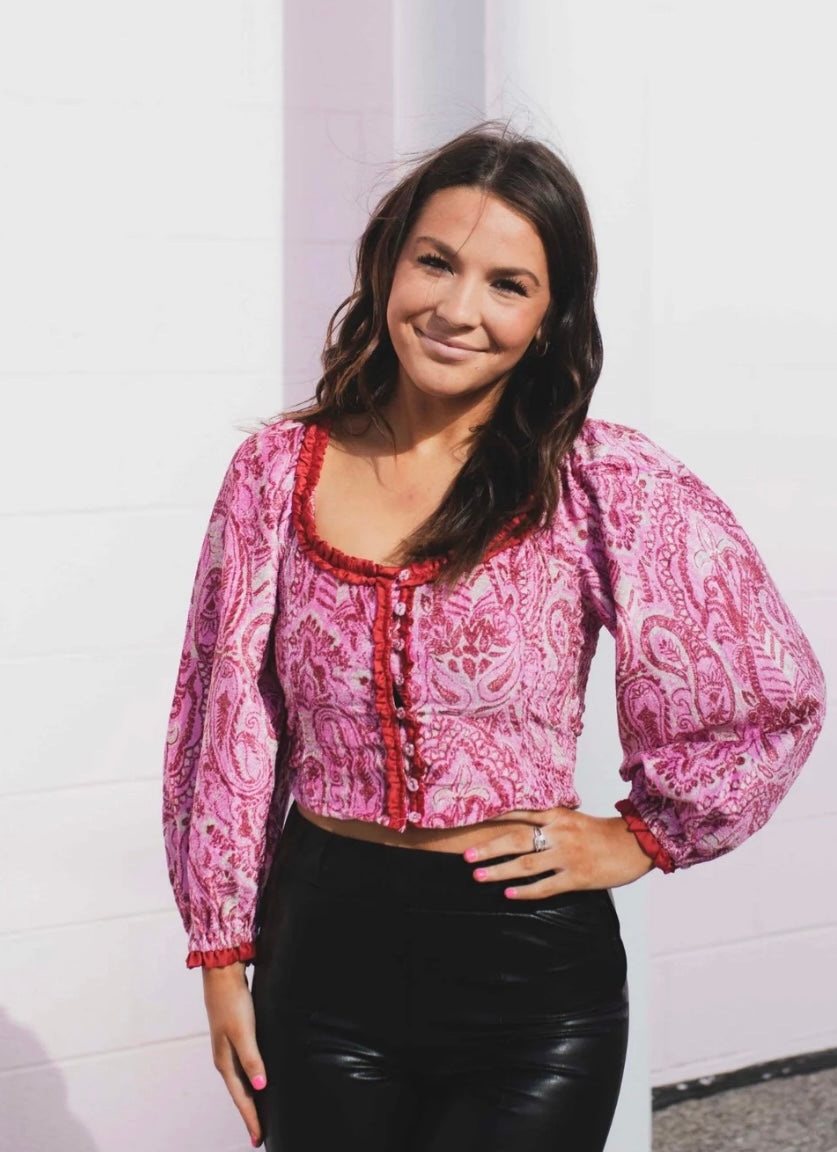 FREE PEOPLE Velvet DARE ME Print Blouse