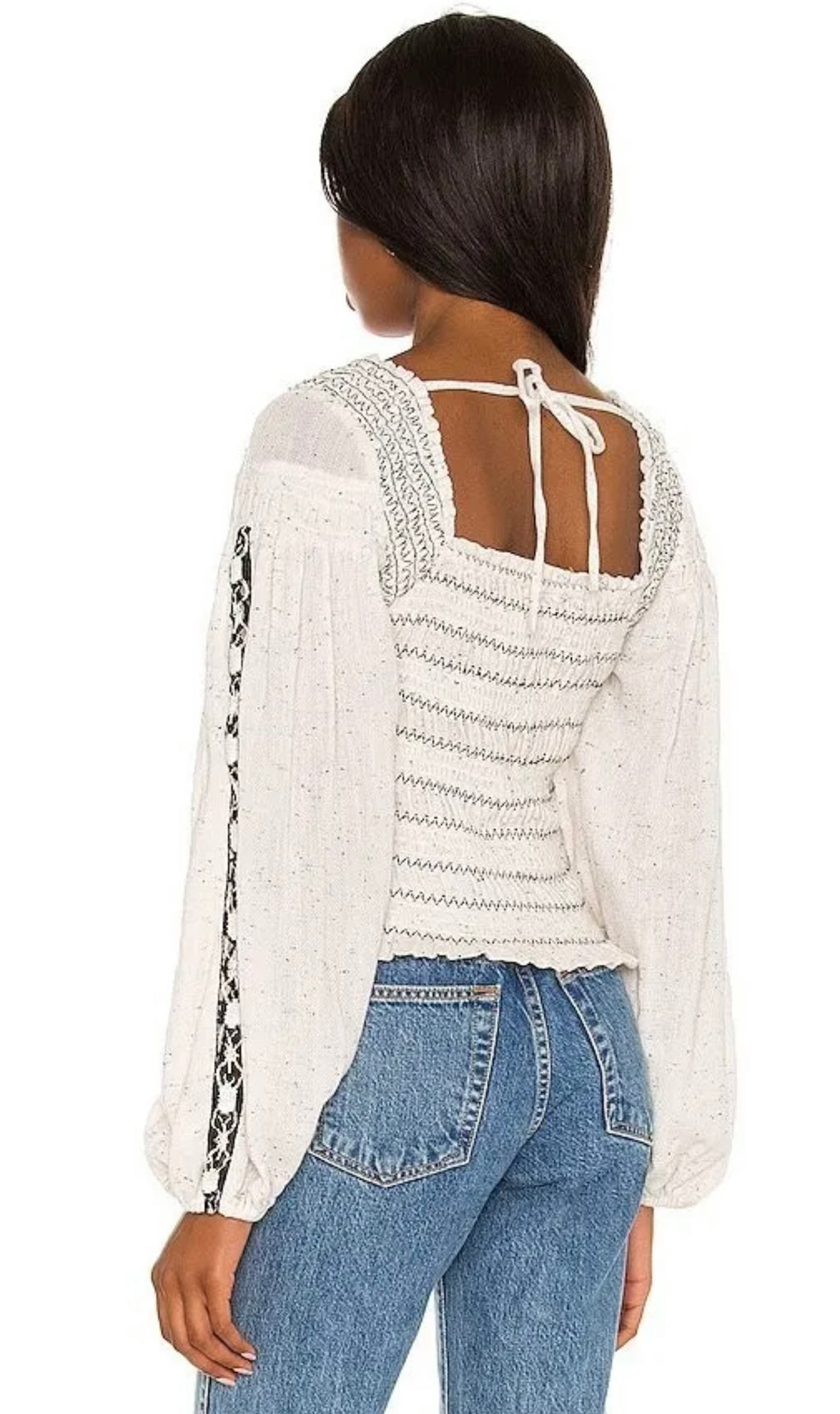 FREE PEOPLE Embroidered~Sleeve MAGGIE Smock~Bust Top