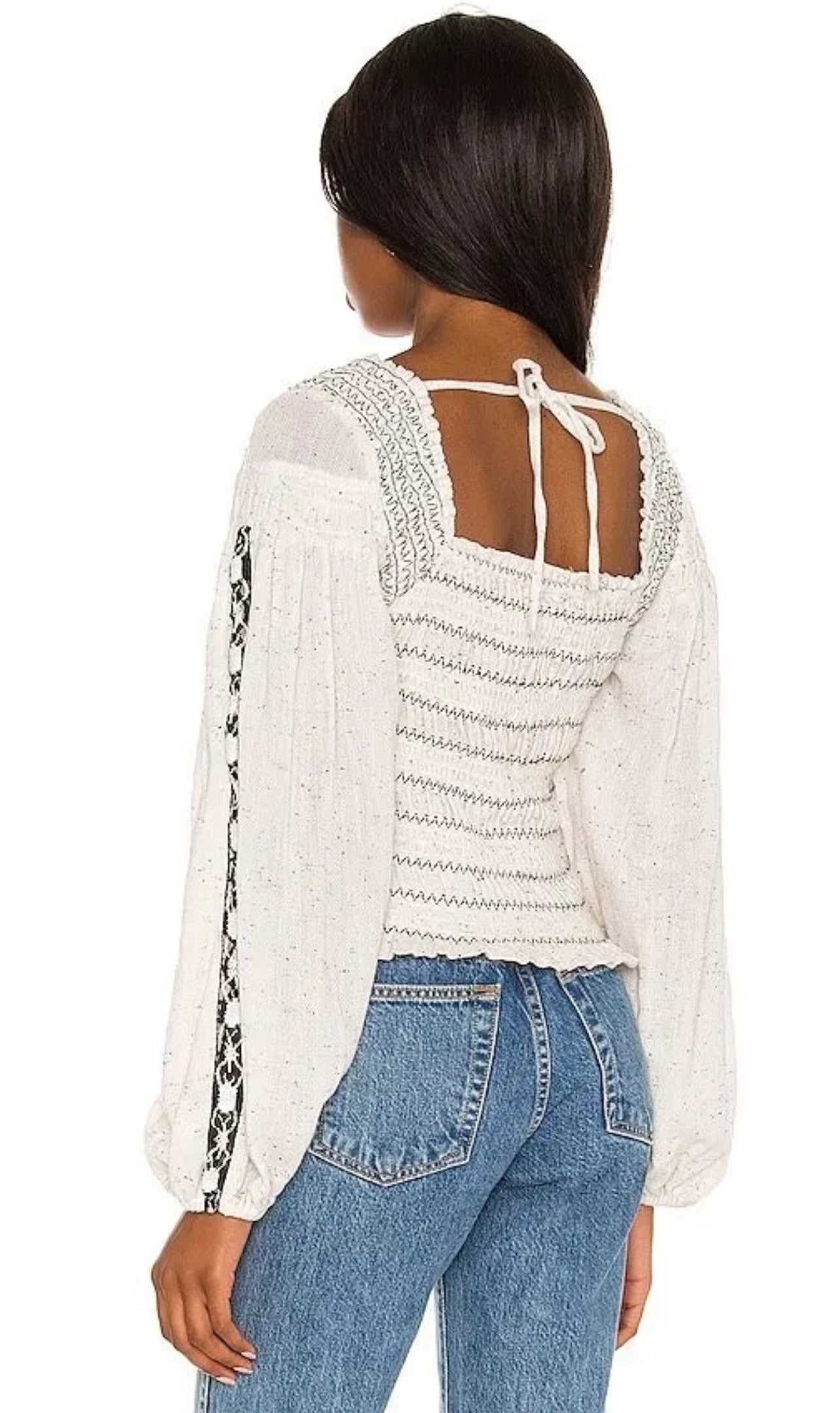 FREE PEOPLE Embroidered~Sleeve MAGGIE Smock~Bust Top