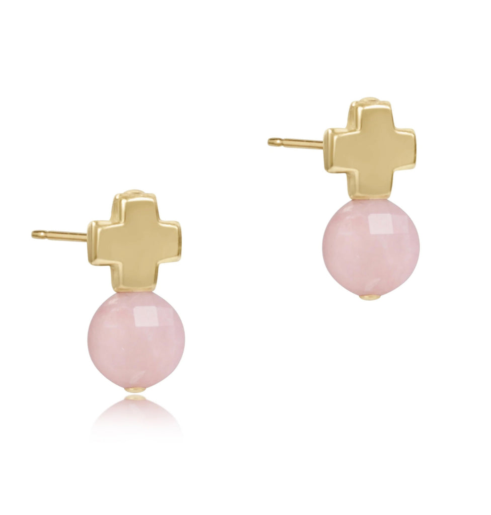 ENewton Signature Cross Gold Stud earring- Pink Opal