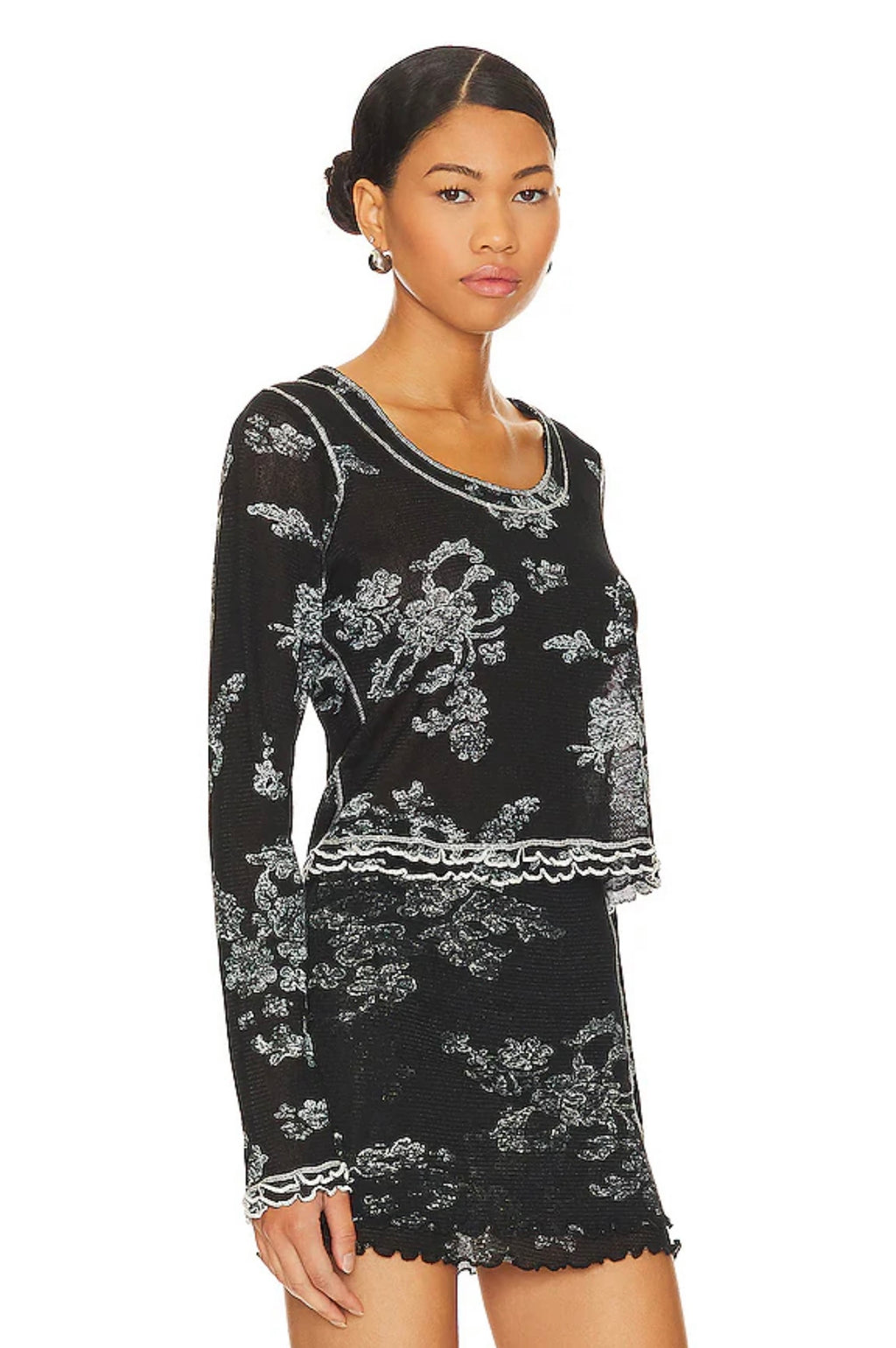 FREE PEOPLE Mesh GARNER Long Sleeve Tee