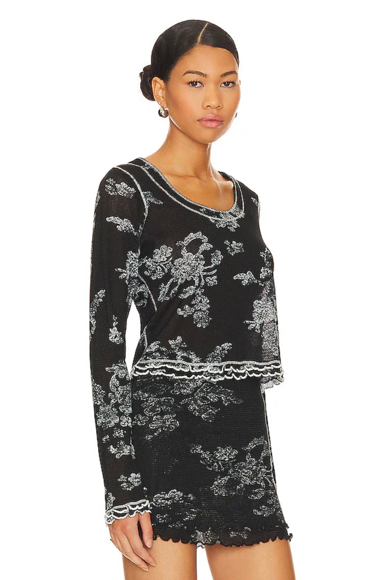 FREE PEOPLE Mesh GARNER Long Sleeve Tee