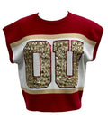 QUEEN OF SPARKLES Colorblock OU Jeweled Letters Knit Sweater Top