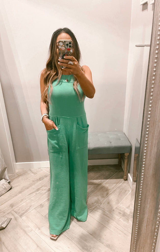 SUMMIT Square-Neck Gauze Wide Leg Jumpsuit