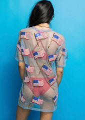 QUEEN OF SPARKLES Sheer USA FLAG CoverUp