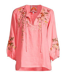 JOHNNY WAS Linen ACACIA Embroidered Peasant Blouse Top