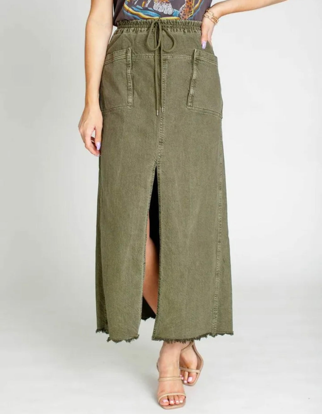 FREE PEOPLE Denim WOKE UP LIKE THIS FrayHem Maxi Skirt