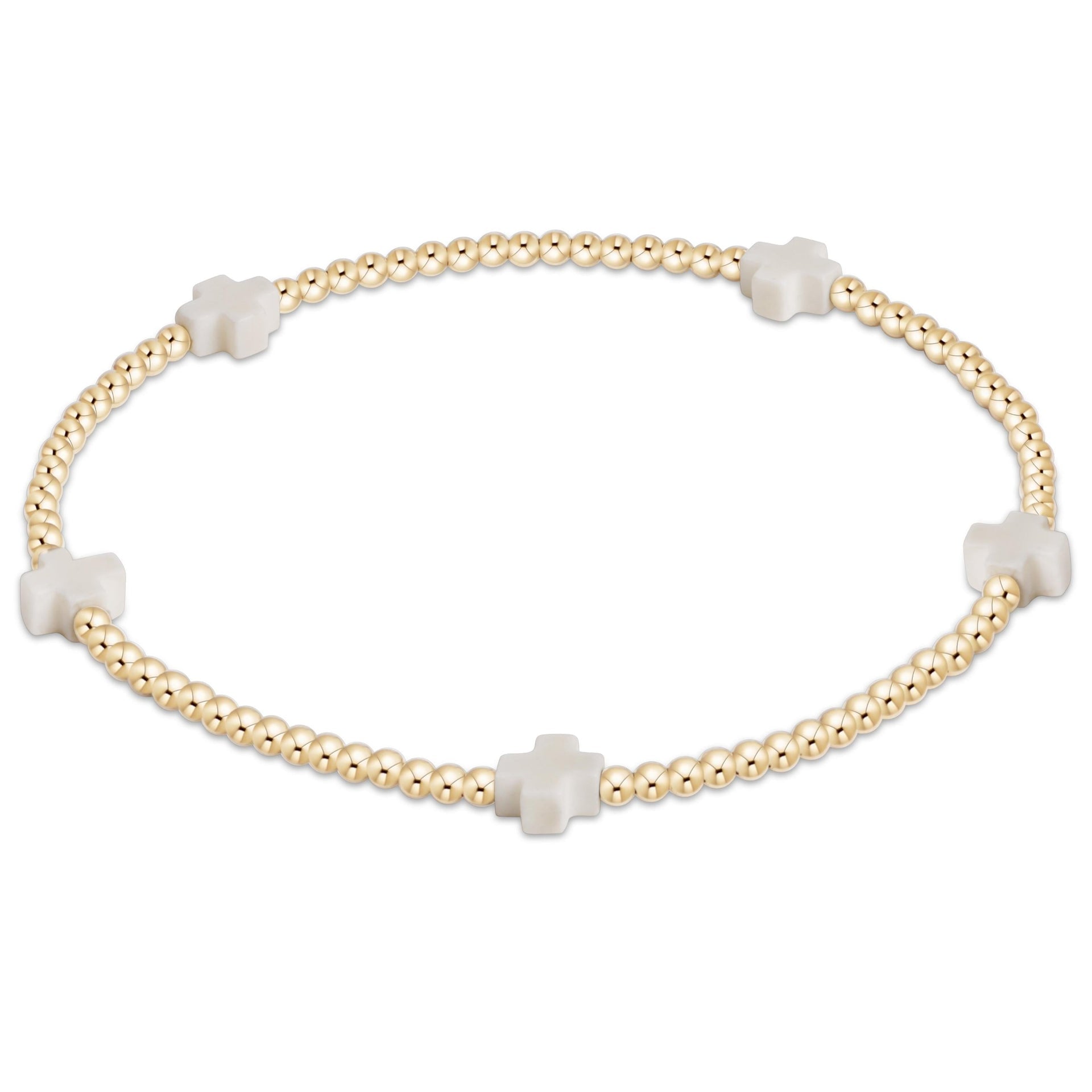 ENewton Signature CROSS Gold Pattern 2mm Bead Bracelet