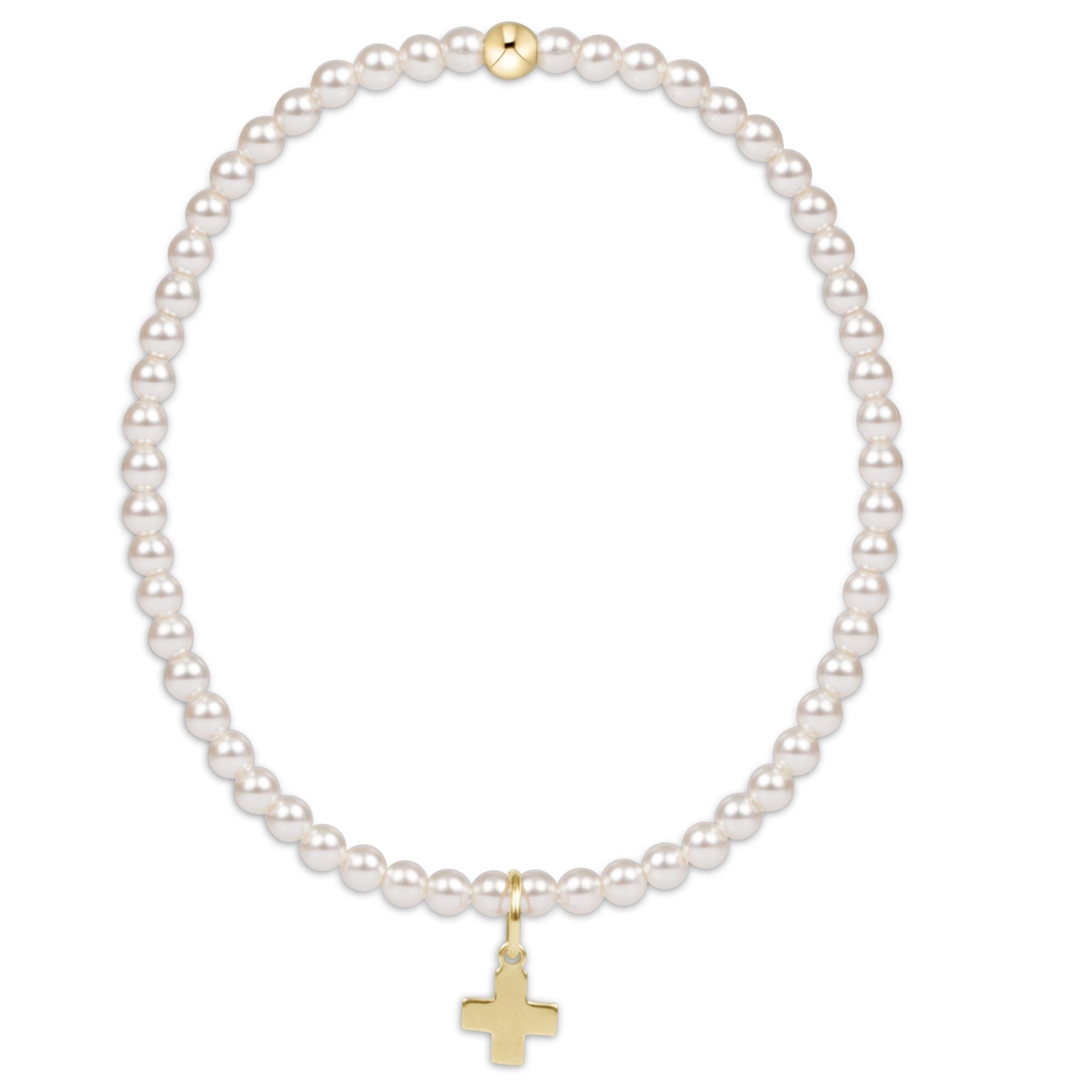 ENEWTON-CLASSIC Pearl 3mm Bead Bracelet - Signature Cross Gold Charm