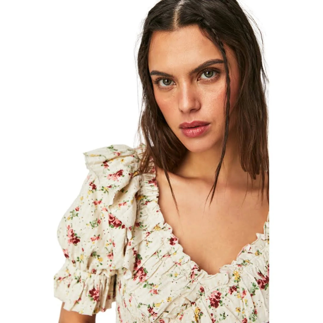 FREE PEOPLE Floral FAVORITE GIRL V-Neck Top