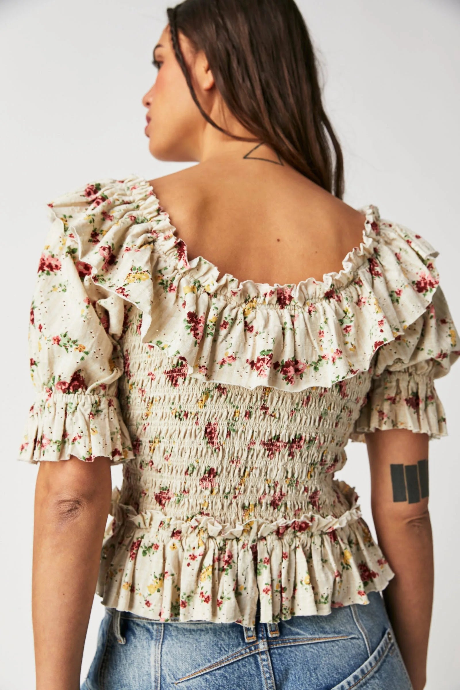 FREE PEOPLE Floral FAVORITE GIRL V-Neck Top