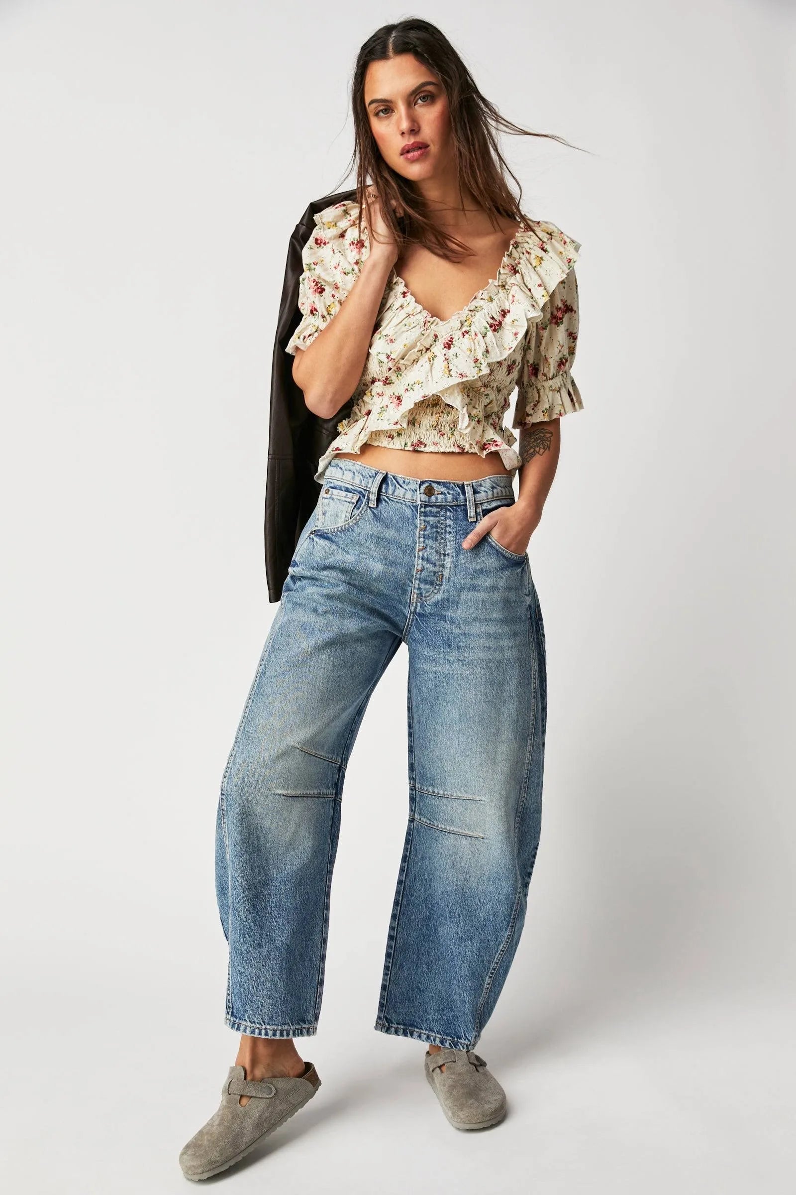 FREE PEOPLE Floral FAVORITE GIRL V-Neck Top