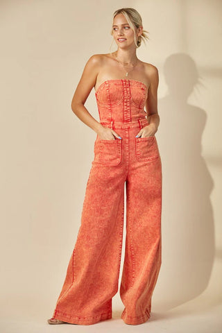 CRUSHED Strapless MineralWash Corset Jumpsuit