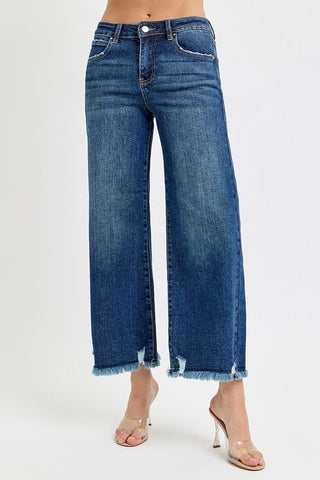 RENEE MidRise Crop WideLeg Fray Hem Jeans