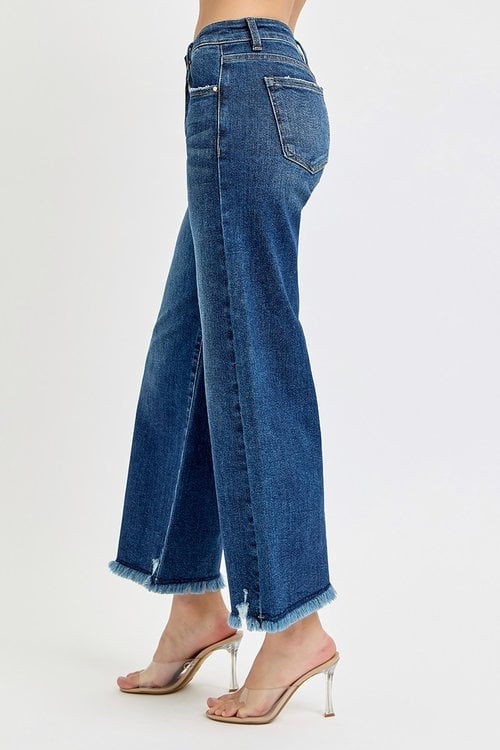 RENEE MidRise Crop WideLeg Fray Hem Jeans