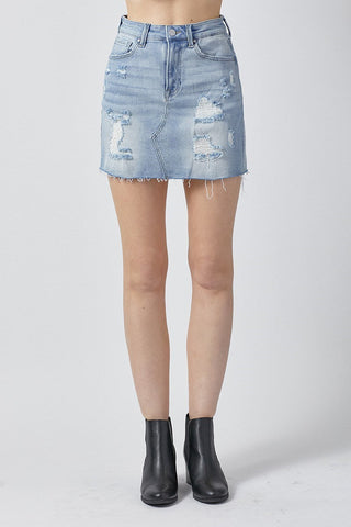 SCORE Distressed Denim Mini Skirt