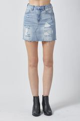 SCORE Distressed Denim Mini Skirt