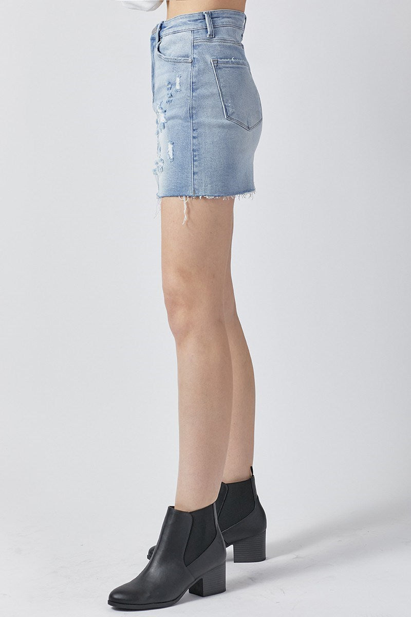 SCORE Distressed Denim Mini Skirt