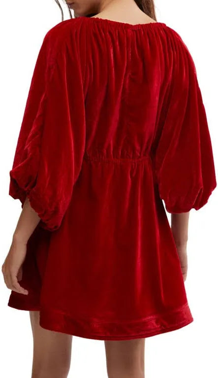 FREE PEOPLE V-Neck PORTIA Velvet Mini Dress