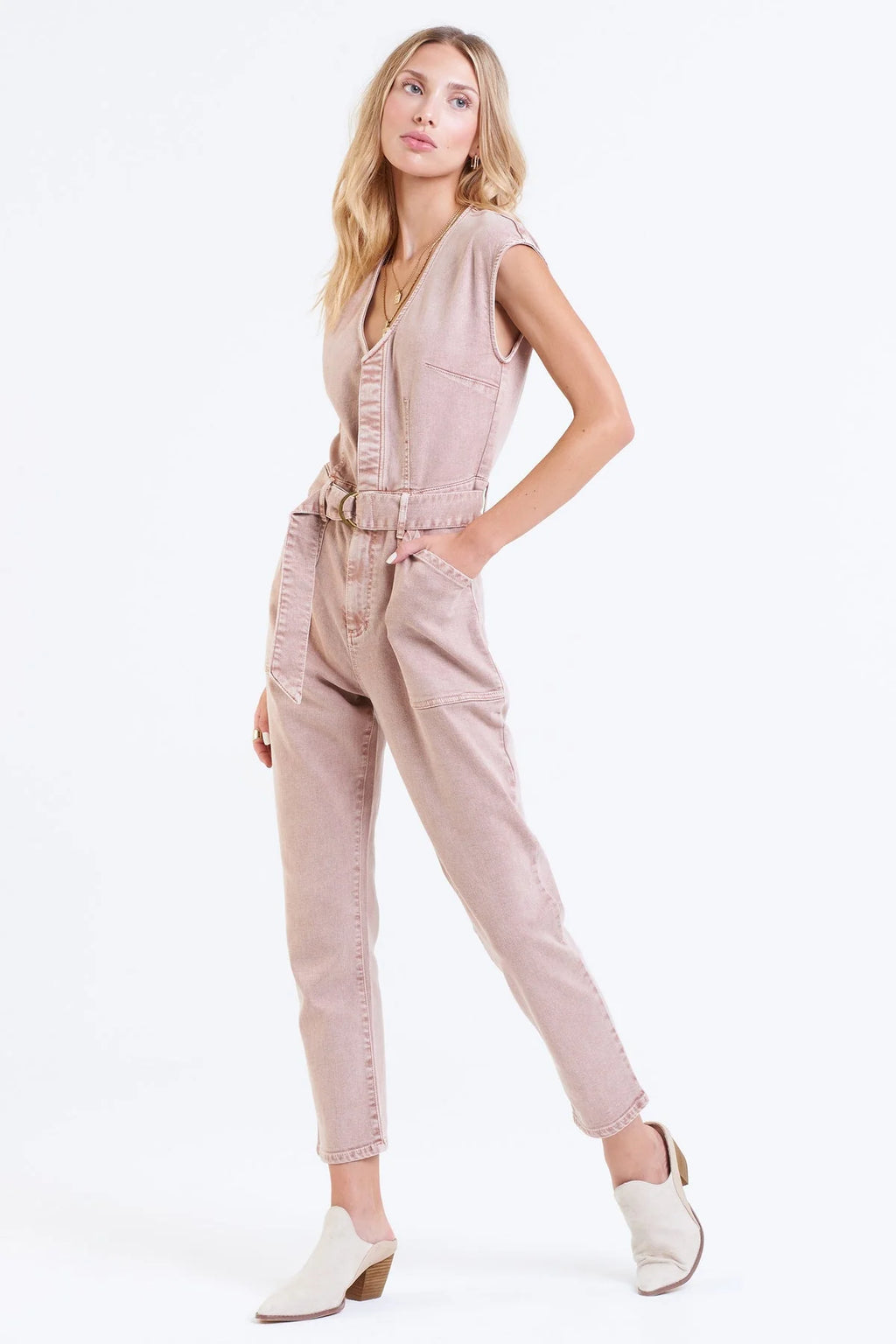 DEAR JOHN VNeck NICOLE Belted Tencel Denim Jumpsuit