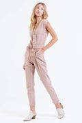 DEAR JOHN VNeck NICOLE Belted Tencel Denim Jumpsuit