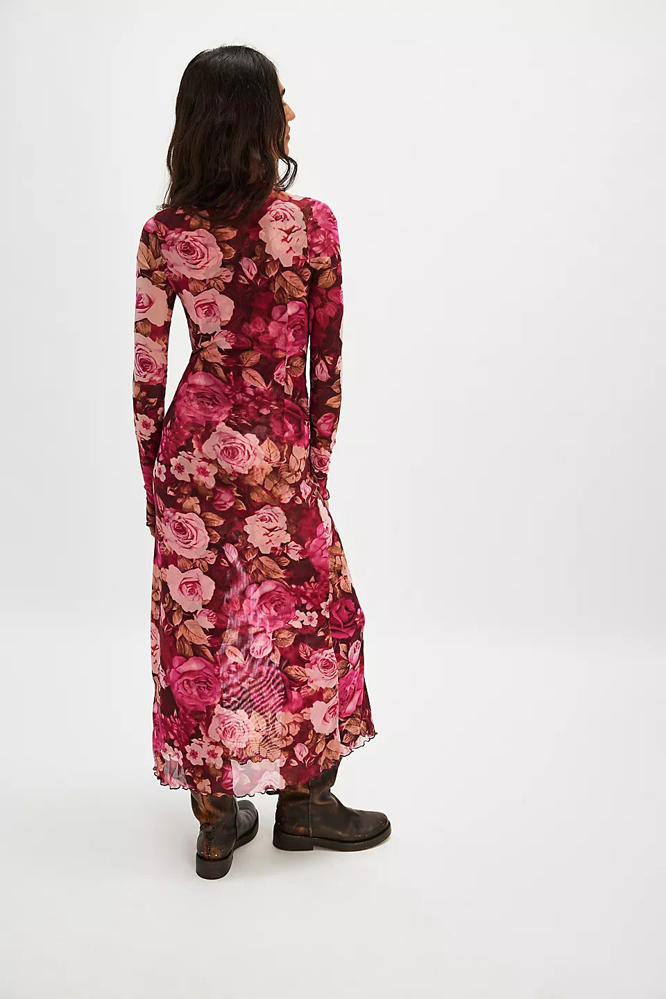 FREE PEOPLE Floral Mesh GIANNI Maxi Dress – Silver Accents